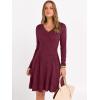 imageANRABESS Women Long Sleeve Ribbed Knit Short Dresses 2025 Fall Winter V Neck Casual Swing A Line Sweater DressBurgundy