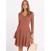 imageANRABESS Women Long Sleeve Ribbed Knit Short Dresses 2025 Fall Winter V Neck Casual Swing A Line Sweater DressCaramel