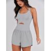 imageANRABESS Women Rompers Running Exercise Workout Set One Piece Jumpsuits Gym Yoga Outfits 2025 Summer Active Wear ClothesLight Grey