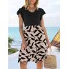 imageANRABESS Women Summer Casual 2025 Ruffle Sleeveless V Neck Short Sundress Flowy Aline Cute Beach Mini Dress with PocketsBeige Black Leaf