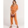 imageANRABESS Women Summer Casual Short Sleeve V Neck Elastic Waist Wide Leg Cropped Pants Jumpsuits Rompers with Pockets02orange