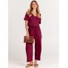 imageANRABESS Women Summer Casual Short Sleeve V Neck Elastic Waist Wide Leg Cropped Pants Jumpsuits Rompers with Pockets02wine Red