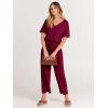 imageANRABESS Women Summer Casual Short Sleeve V Neck Elastic Waist Wide Leg Cropped Pants Jumpsuits Rompers with Pockets02wine Red