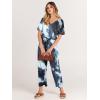 imageANRABESS Women Summer Casual Short Sleeve V Neck Elastic Waist Wide Leg Cropped Pants Jumpsuits Rompers with Pockets04tie Dye Navy