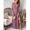 imageANRABESS Women Summer Deep V Neck Short Sleeve Dresses Slit Elegant Wedding Guest Formal Cocktail Evening Maxi Long DressDark Pink