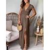 imageANRABESS Women Summer Deep V Neck Short Sleeve Dresses Slit Elegant Wedding Guest Formal Cocktail Evening Maxi Long DressKhaki