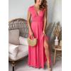 imageANRABESS Women Summer Deep V Neck Short Sleeve Dresses Slit Elegant Wedding Guest Formal Cocktail Evening Maxi Long DressPink