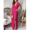 imageANRABESS Women Summer Deep V Neck Short Sleeve Dresses Slit Elegant Wedding Guest Formal Cocktail Evening Maxi Long DressRose