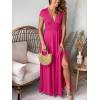 imageANRABESS Women Summer Deep V Neck Short Sleeve Dresses Slit Elegant Wedding Guest Formal Cocktail Evening Maxi Long DressRose