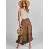 imageANRABESS Women Summer Maxi Skirt Elastic High Waist Flowy Boho Casual Tiered Aline Long Beach Skirts 2025 Trendy OutfitsCoffee