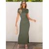 imageANRABESS Women Summer Short Sleeve Ruched Bodycon Slit Club Evening Party Cocktail Formal Wedding Guest Long Maxi DressesArmy Green