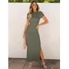 imageANRABESS Women Summer Short Sleeve Ruched Bodycon Slit Club Evening Party Cocktail Formal Wedding Guest Long Maxi DressesArmy Green