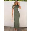 imageANRABESS Women Summer Short Sleeve Ruched Bodycon Slit Club Evening Party Cocktail Formal Wedding Guest Long Maxi DressesArmy Green