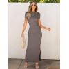imageANRABESS Women Summer Short Sleeve Ruched Bodycon Slit Club Evening Party Cocktail Formal Wedding Guest Long Maxi DressesBrown