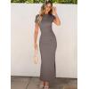 imageANRABESS Women Summer Short Sleeve Ruched Bodycon Slit Club Evening Party Cocktail Formal Wedding Guest Long Maxi DressesBrown