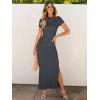 imageANRABESS Women Summer Short Sleeve Ruched Bodycon Slit Club Evening Party Cocktail Formal Wedding Guest Long Maxi DressesDeep Grey