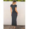 imageANRABESS Women Summer Short Sleeve Ruched Bodycon Slit Club Evening Party Cocktail Formal Wedding Guest Long Maxi DressesDeep Grey