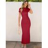 imageANRABESS Women Summer Short Sleeve Ruched Bodycon Slit Club Evening Party Cocktail Formal Wedding Guest Long Maxi DressesDeep Red