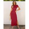 imageANRABESS Women Summer Short Sleeve Ruched Bodycon Slit Club Evening Party Cocktail Formal Wedding Guest Long Maxi DressesDeep Red
