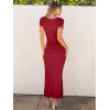 imageANRABESS Women Summer Short Sleeve Ruched Bodycon Slit Club Evening Party Cocktail Formal Wedding Guest Long Maxi DressesDeep Red