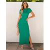 imageANRABESS Women Summer Short Sleeve Ruched Bodycon Slit Club Evening Party Cocktail Formal Wedding Guest Long Maxi DressesGreen