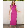 imageANRABESS Women Summer Short Sleeve Ruched Bodycon Slit Club Evening Party Cocktail Formal Wedding Guest Long Maxi DressesHot Pink