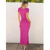 imageANRABESS Women Summer Short Sleeve Ruched Bodycon Slit Club Evening Party Cocktail Formal Wedding Guest Long Maxi DressesHot Pink