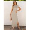 imageANRABESS Women Summer Short Sleeve Ruched Bodycon Slit Club Evening Party Cocktail Formal Wedding Guest Long Maxi DressesKhaki
