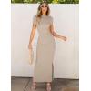 imageANRABESS Women Summer Short Sleeve Ruched Bodycon Slit Club Evening Party Cocktail Formal Wedding Guest Long Maxi DressesKhaki