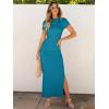 imageANRABESS Women Summer Short Sleeve Ruched Bodycon Slit Club Evening Party Cocktail Formal Wedding Guest Long Maxi DressesLake