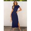 imageANRABESS Women Summer Short Sleeve Ruched Bodycon Slit Club Evening Party Cocktail Formal Wedding Guest Long Maxi DressesNavy Blue