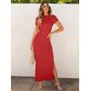 imageANRABESS Women Summer Short Sleeve Ruched Bodycon Slit Club Evening Party Cocktail Formal Wedding Guest Long Maxi DressesRed