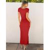 imageANRABESS Women Summer Short Sleeve Ruched Bodycon Slit Club Evening Party Cocktail Formal Wedding Guest Long Maxi DressesRed