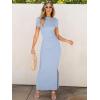 imageANRABESS Women Summer Short Sleeve Ruched Bodycon Slit Club Evening Party Cocktail Formal Wedding Guest Long Maxi DressesSky
