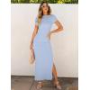 imageANRABESS Women Summer Short Sleeve Ruched Bodycon Slit Club Evening Party Cocktail Formal Wedding Guest Long Maxi DressesSky