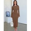 imageANRABESS Womens Bodycon Maxi Dress 2025 Fall Casual Flare Sleeve Crewneck Lounge Comfy Sexy Ribbed Knit Long Sweater DressBrown