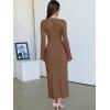 imageANRABESS Womens Bodycon Maxi Dress 2025 Fall Casual Flare Sleeve Crewneck Lounge Comfy Sexy Ribbed Knit Long Sweater DressBrown