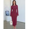 imageANRABESS Womens Bodycon Maxi Dress 2025 Fall Casual Flare Sleeve Crewneck Lounge Comfy Sexy Ribbed Knit Long Sweater DressBurgundy