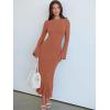 imageANRABESS Womens Bodycon Maxi Dress 2025 Fall Casual Flare Sleeve Crewneck Lounge Comfy Sexy Ribbed Knit Long Sweater DressBurnt Orange