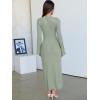 imageANRABESS Womens Bodycon Maxi Dress 2025 Fall Casual Flare Sleeve Crewneck Lounge Comfy Sexy Ribbed Knit Long Sweater DressOlive