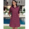 imageANRABESS Womens Button Down Shirt Dress Summer Short Sleeve Business Casual Shift Dresses with Pockets 2025 TrendyWine Red