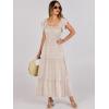 imageANRABESS Womens Casual Summer Maxi Dress Flutter Short Sleeve Scoop Neck Smocked A Line Flowy Beach Vacation Long DressesBeige Floral
