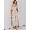 imageANRABESS Womens Casual Summer Maxi Dress Flutter Short Sleeve Scoop Neck Smocked A Line Flowy Beach Vacation Long DressesBeige Floral