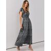 imageANRABESS Womens Casual Summer Maxi Dress Flutter Short Sleeve Scoop Neck Smocked A Line Flowy Beach Vacation Long DressesBlack Floral