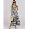 imageANRABESS Womens Casual Summer Maxi Dress Flutter Short Sleeve Scoop Neck Smocked A Line Flowy Beach Vacation Long DressesBlack White Floral