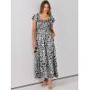 imageANRABESS Womens Casual Summer Maxi Dress Flutter Short Sleeve Scoop Neck Smocked A Line Flowy Beach Vacation Long DressesBlack White Floral