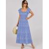 imageANRABESS Womens Casual Summer Maxi Dress Flutter Short Sleeve Scoop Neck Smocked A Line Flowy Beach Vacation Long DressesBlue Floral