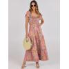 imageANRABESS Womens Casual Summer Maxi Dress Flutter Short Sleeve Scoop Neck Smocked A Line Flowy Beach Vacation Long DressesGreygreen Floral