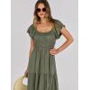 imageANRABESS Womens Casual Summer Maxi Dress Flutter Short Sleeve Scoop Neck Smocked A Line Flowy Beach Vacation Long DressesOlive