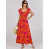 imageANRABESS Womens Casual Summer Maxi Dress Flutter Short Sleeve Scoop Neck Smocked A Line Flowy Beach Vacation Long DressesOrange Red Floral